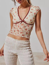 SORTYGO - Elegant Lace Bow Crop Top in Khaki