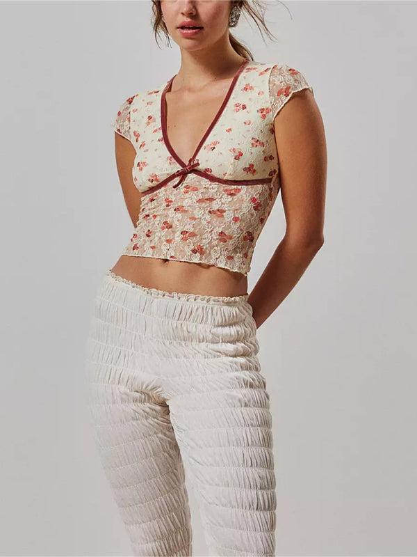 SORTYGO - Elegant Lace Bow Crop Top in