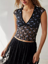 SORTYGO - Elegant Lace Bow Crop Top in