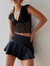 SORTYGO - Elegant Lace Bow Crop Top in Black