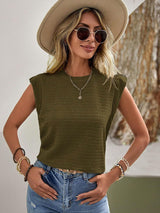 SORTYGO - Stylish Pleated Round Neck T-Shirt in Olive green