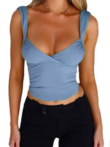 SORTYGO - Elegant V-Neck Crossover Top in Blue