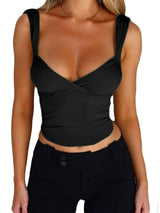 SORTYGO - Elegant V-Neck Crossover Top in Black