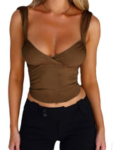 SORTYGO - Elegant V-Neck Crossover Top in Coffee