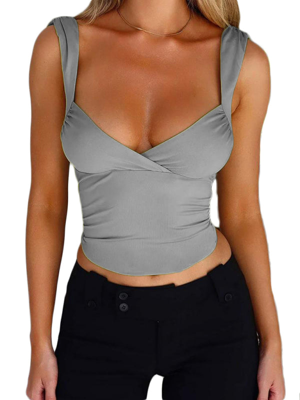 SORTYGO - Elegant V-Neck Crossover Top in Grey