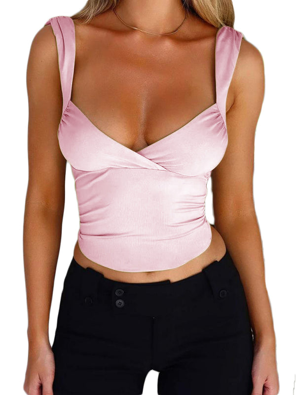 SORTYGO - Elegant V-Neck Crossover Top in Pink