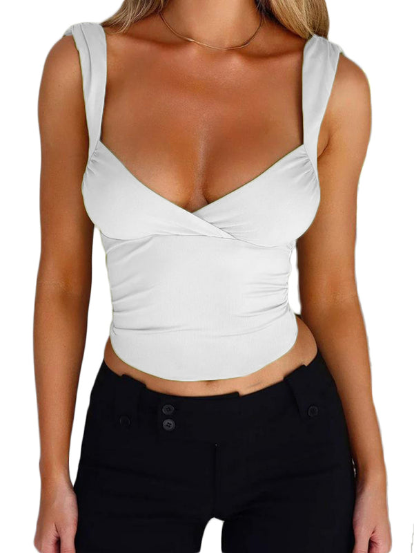 SORTYGO - Elegant V-Neck Crossover Top in White