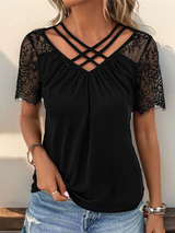 SORTYGO - Elegant Lace Stitching V-Neck Top in