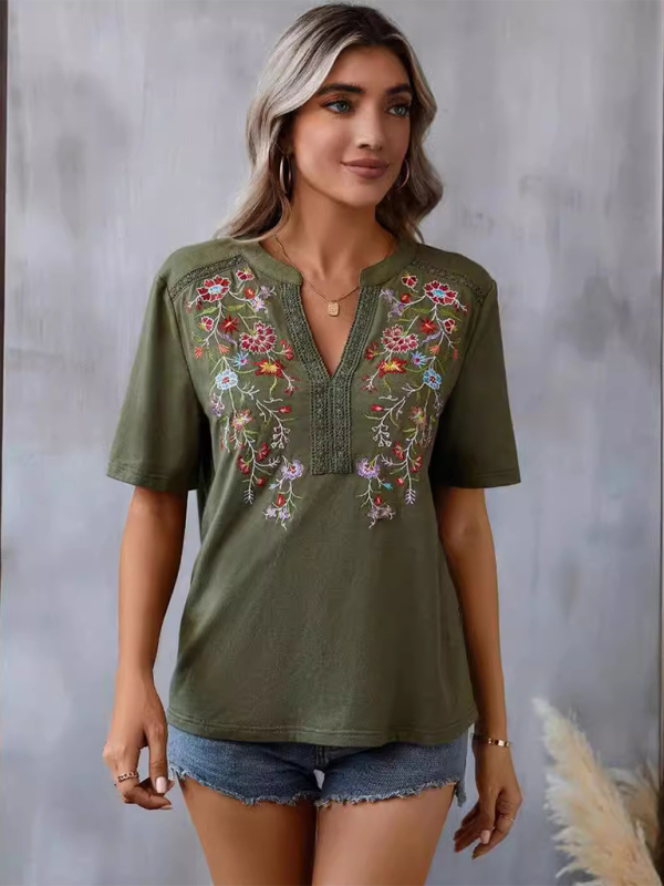 SORTYGO - Floral Embroidered Lace Stitching Top in