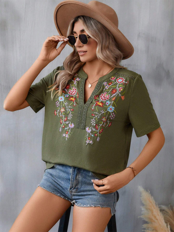 SORTYGO - Floral Embroidered Lace Stitching Top in