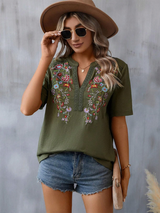 SORTYGO - Floral Embroidered Lace Stitching Top in