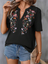 SORTYGO - Floral Embroidered Lace Stitching Top in Black