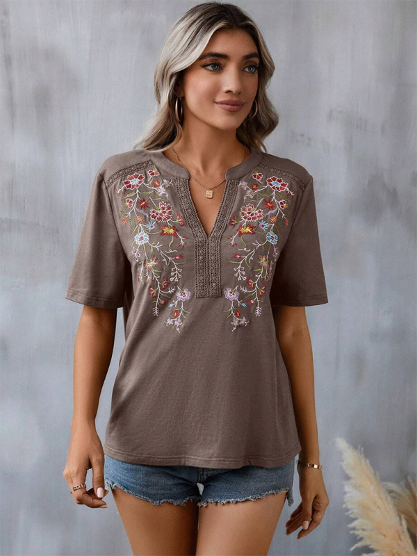 SORTYGO - Floral Embroidered Lace Stitching Top in