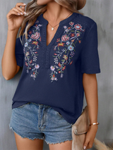 SORTYGO - Floral Embroidered Lace Stitching Top in Champlain color