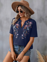 SORTYGO - Floral Embroidered Lace Stitching Top in