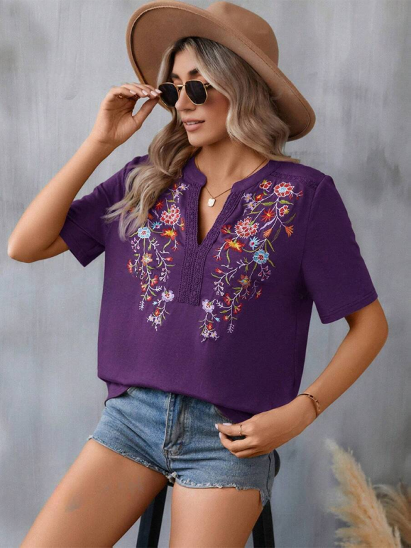 SORTYGO - Floral Embroidered Lace Stitching Top in