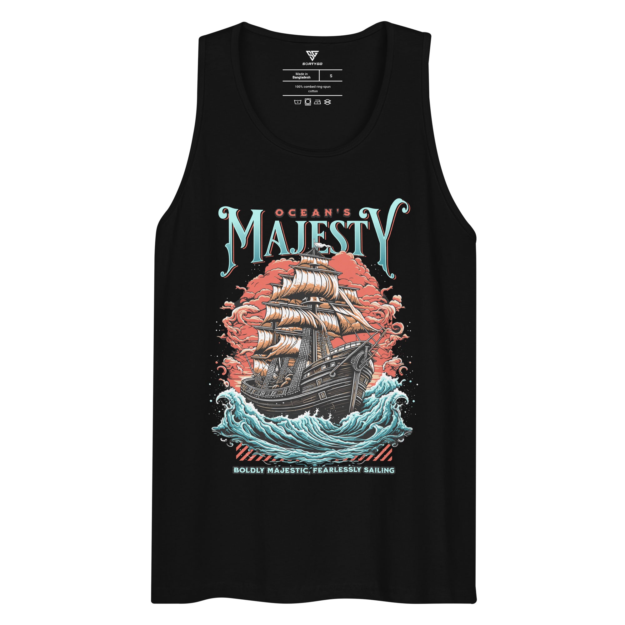 SORTYGO - Ocean Majesty Men Premium Cotton Tank Top in Black