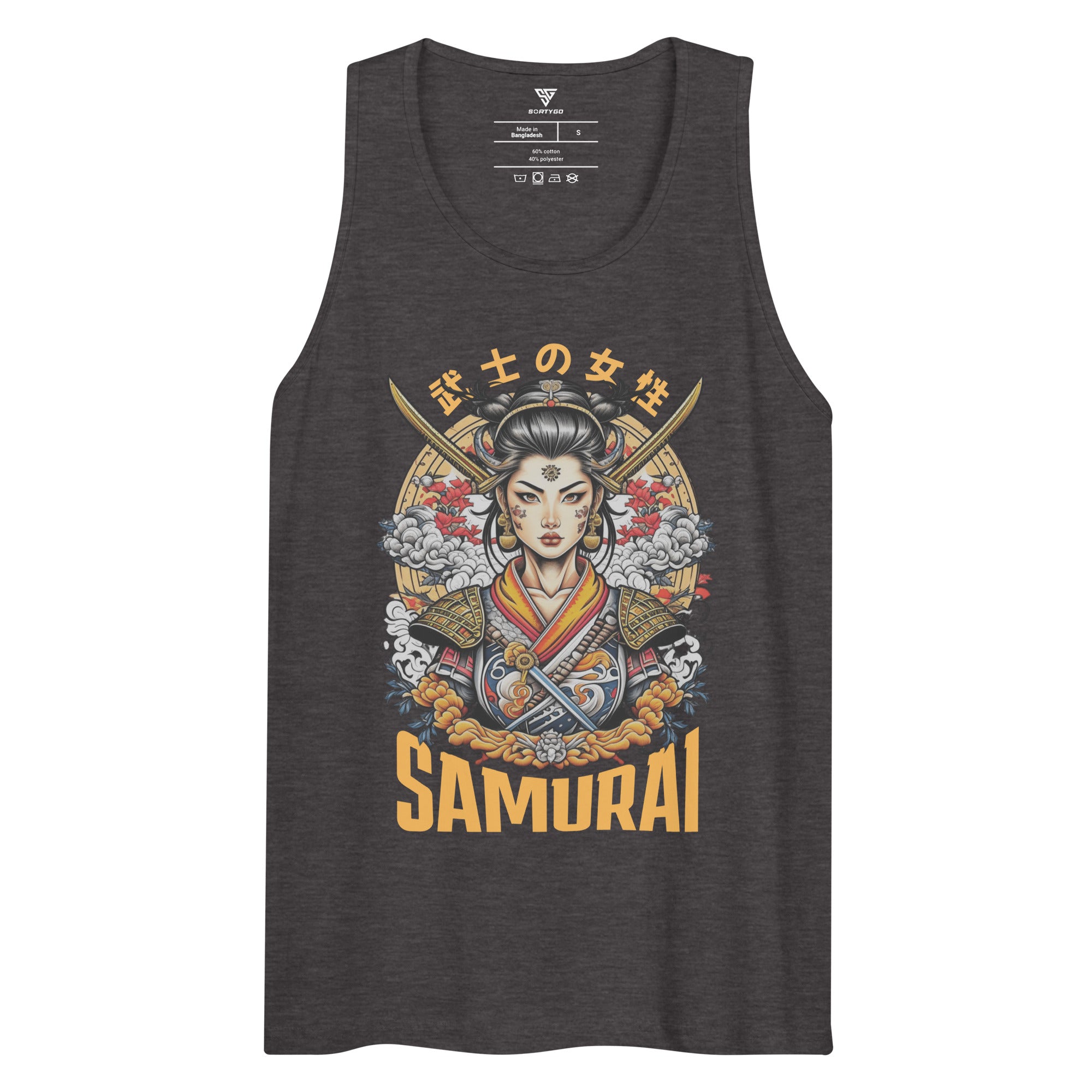 SORTYGO - Samurai Men Premium Cotton Tank Top in Charcoal Heather