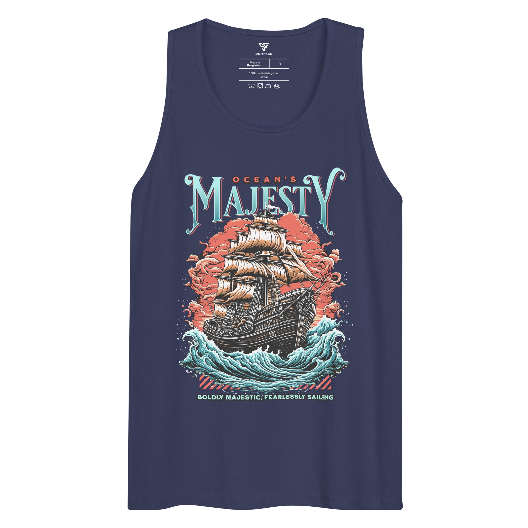 SORTYGO - Ocean Majesty Men Premium Cotton Tank Top in Harbor Blue