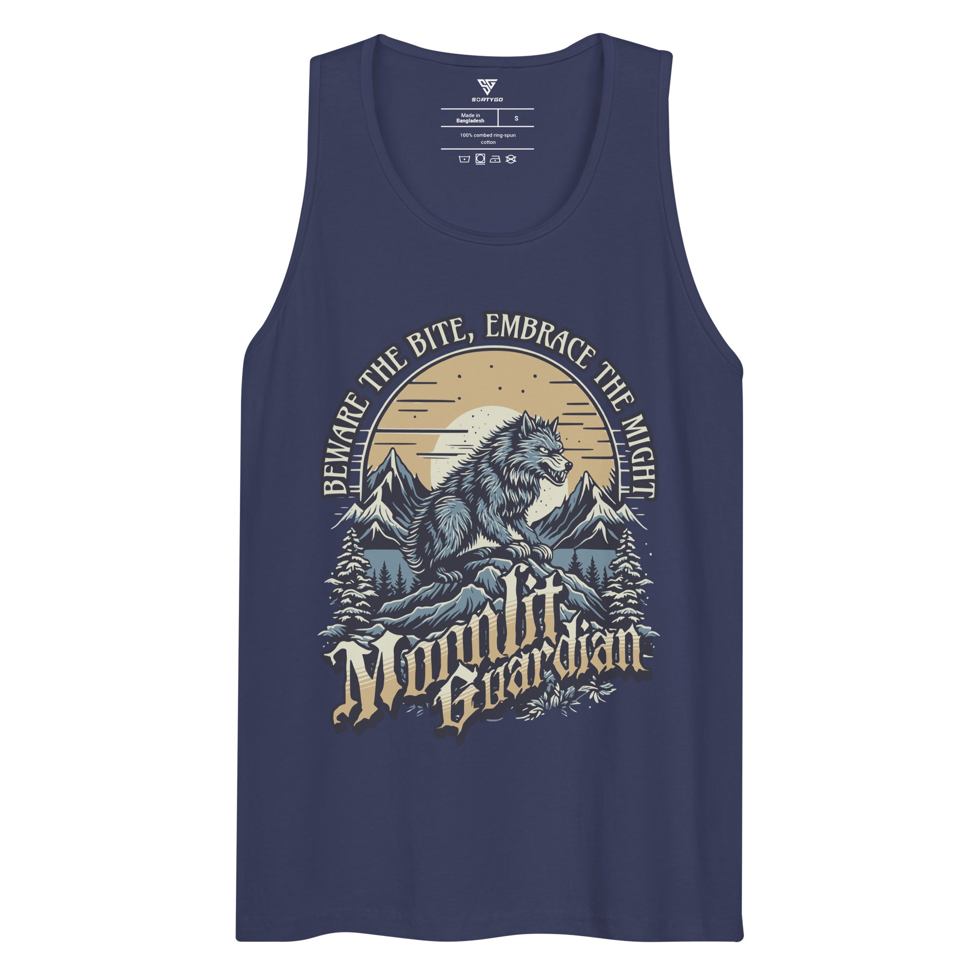 SORTYGO - Moonlit Guardian Men Premium Cotton Tank Top in Harbor Blue