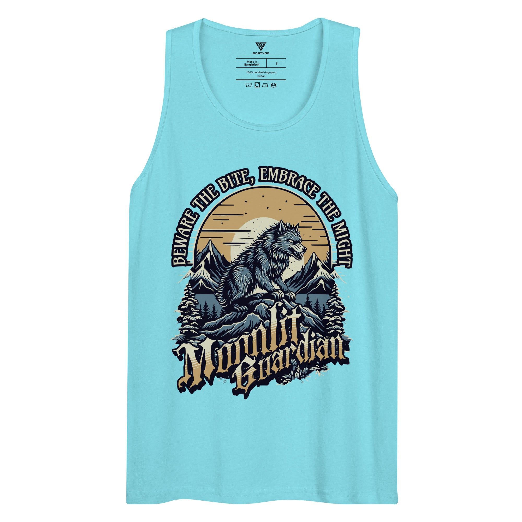 SORTYGO - Moonlit Guardian Men Premium Cotton Tank Top in Pacific Blue