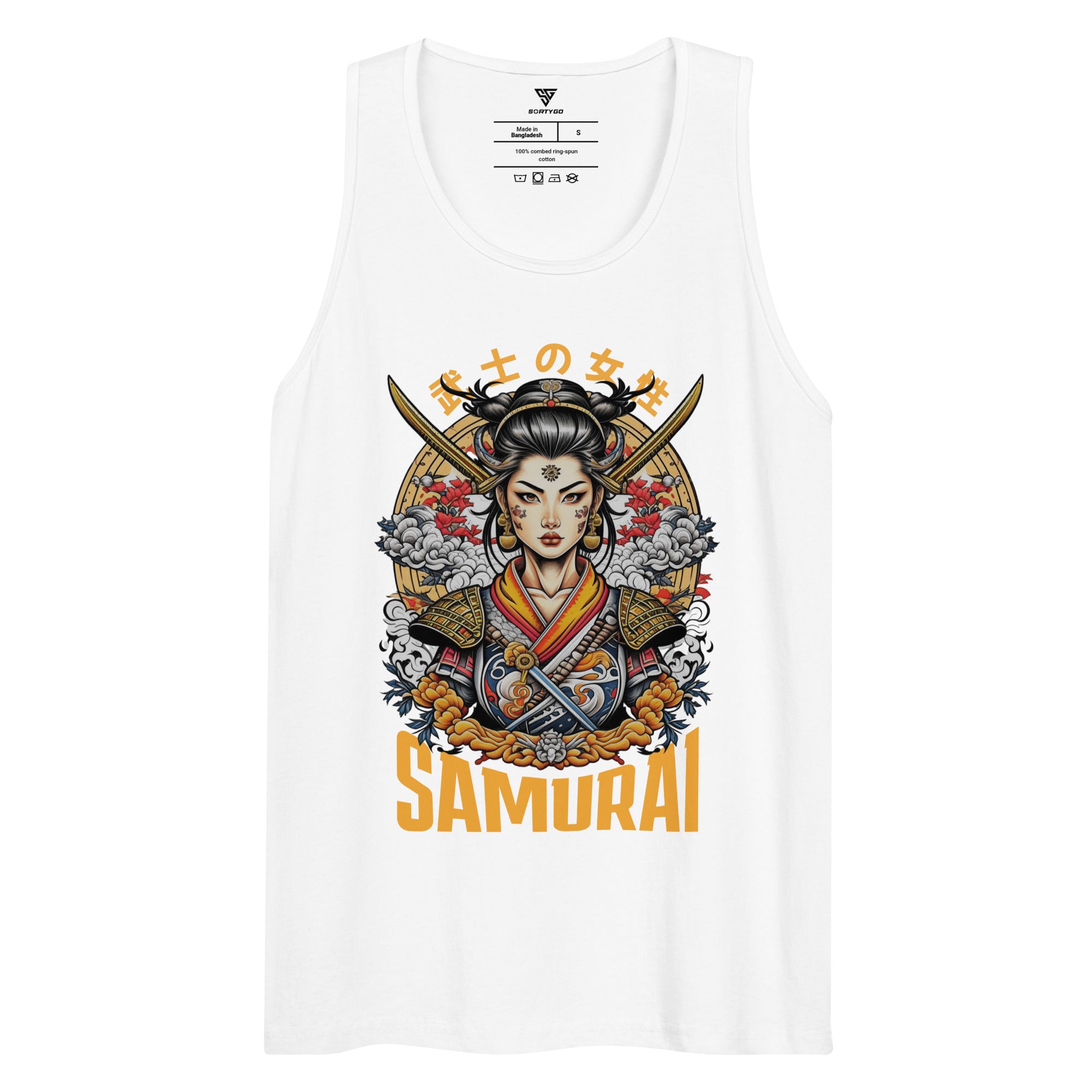 SORTYGO - Samurai Men Premium Cotton Tank Top in White
