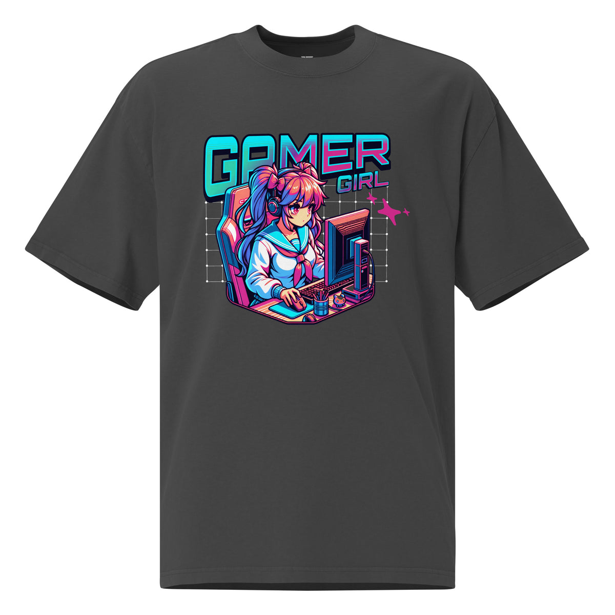 SORTYGO - Gamer Girl Women Oversized T-Shirt in Faded Black