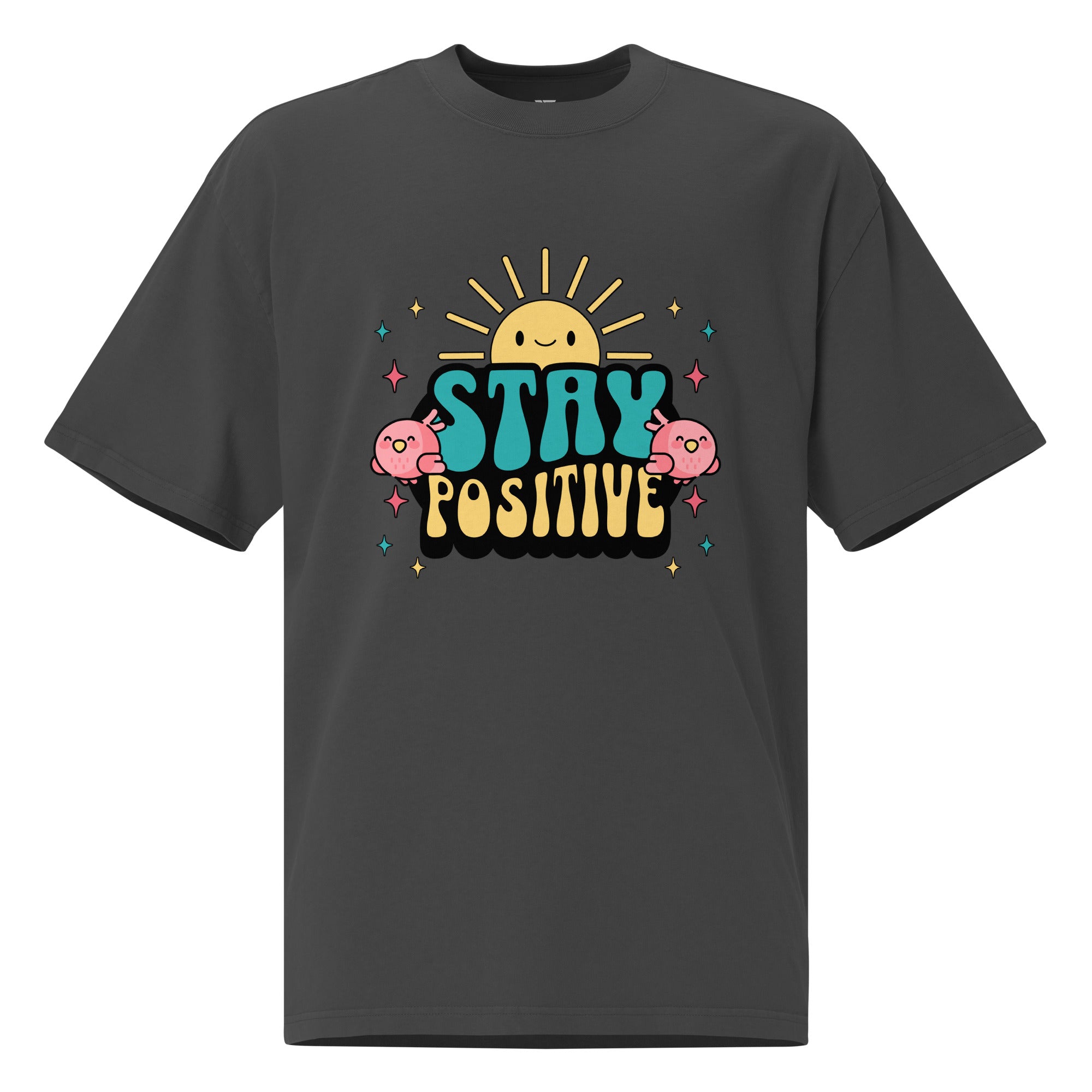 SORTYGO - Stay Positive Women Oversized T-Shirt in Faded Black
