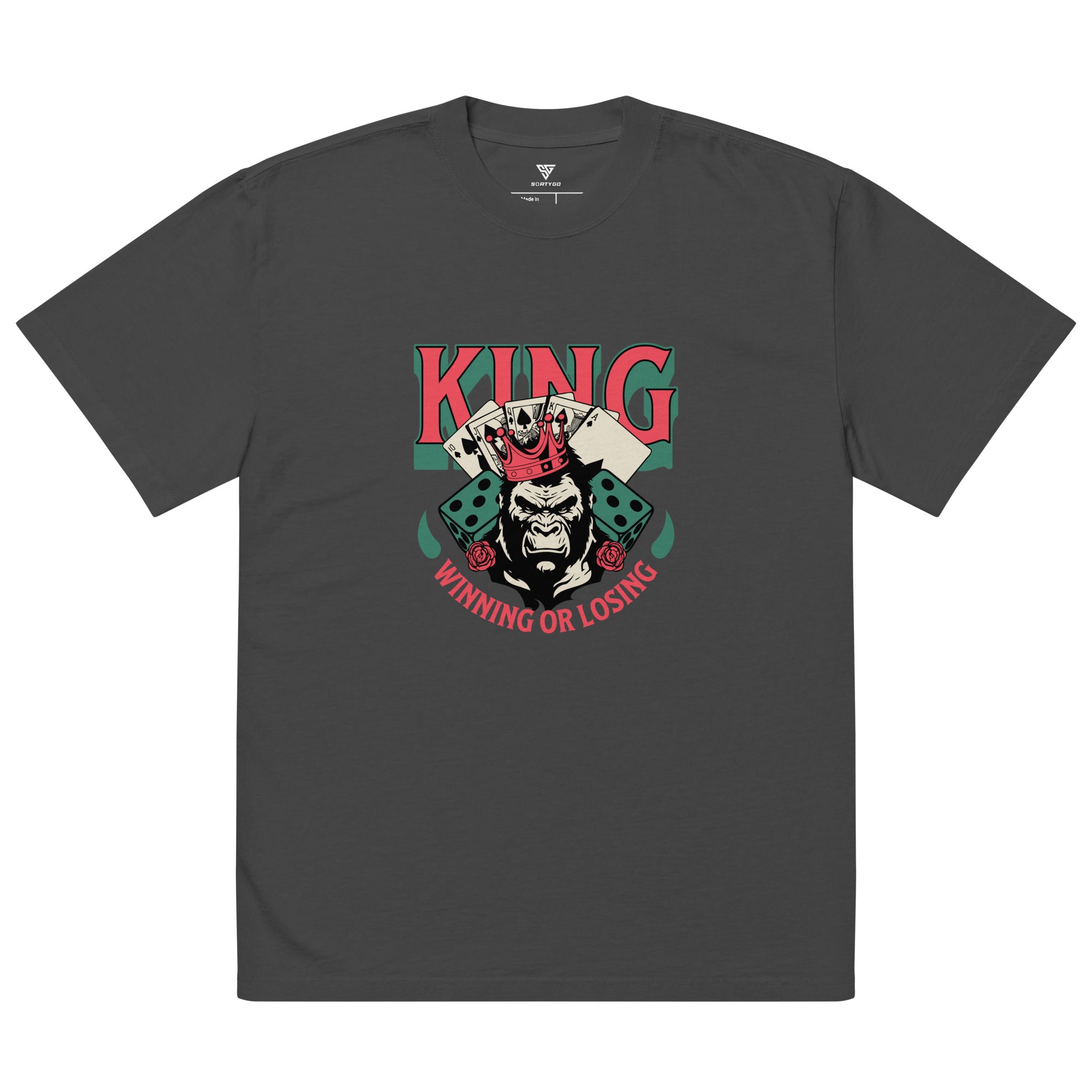 SORTYGO - King of Poker Men Oversized T-Shirt in Faded Black