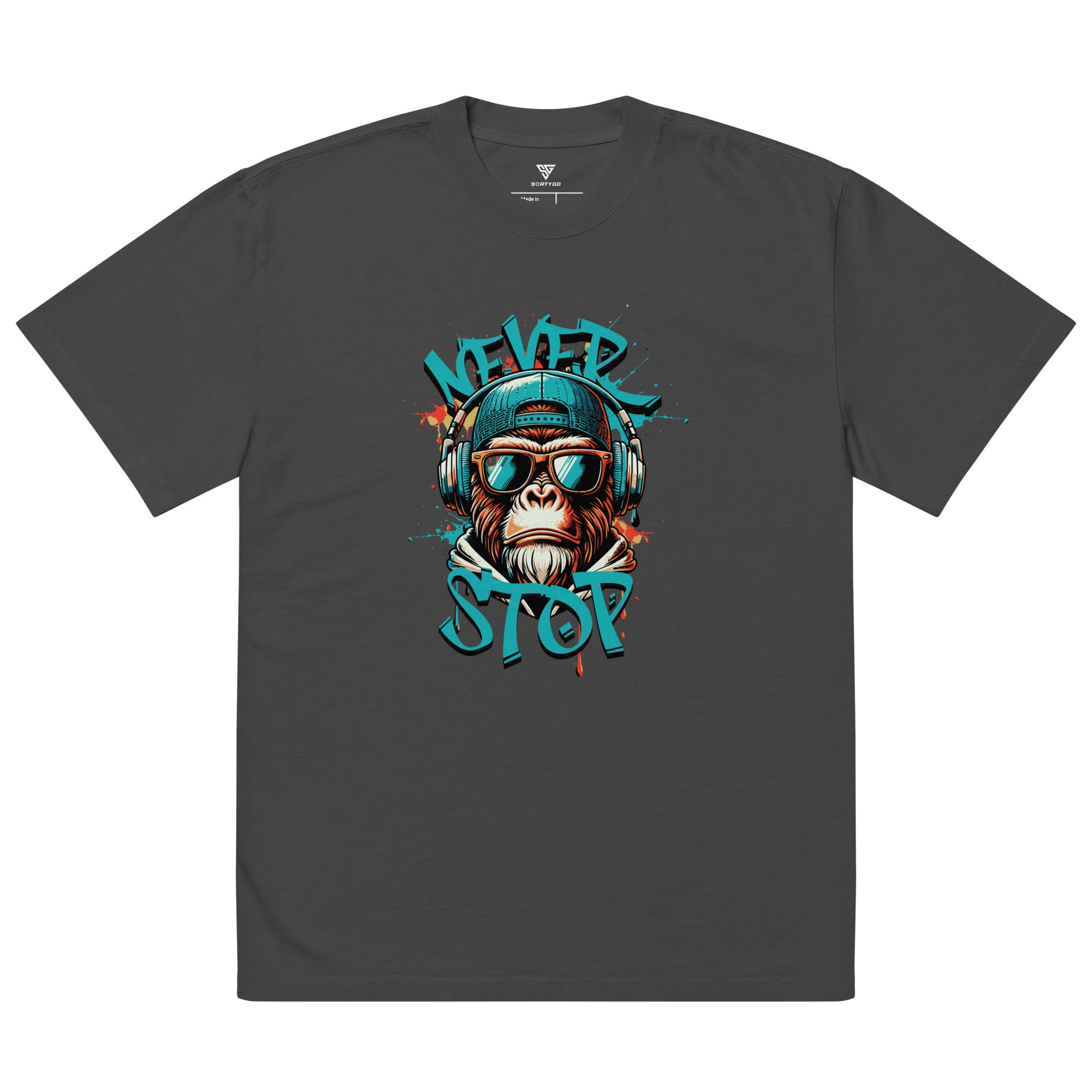SORTYGO - Never Stop Men Oversized T-Shirt in Faded Black
