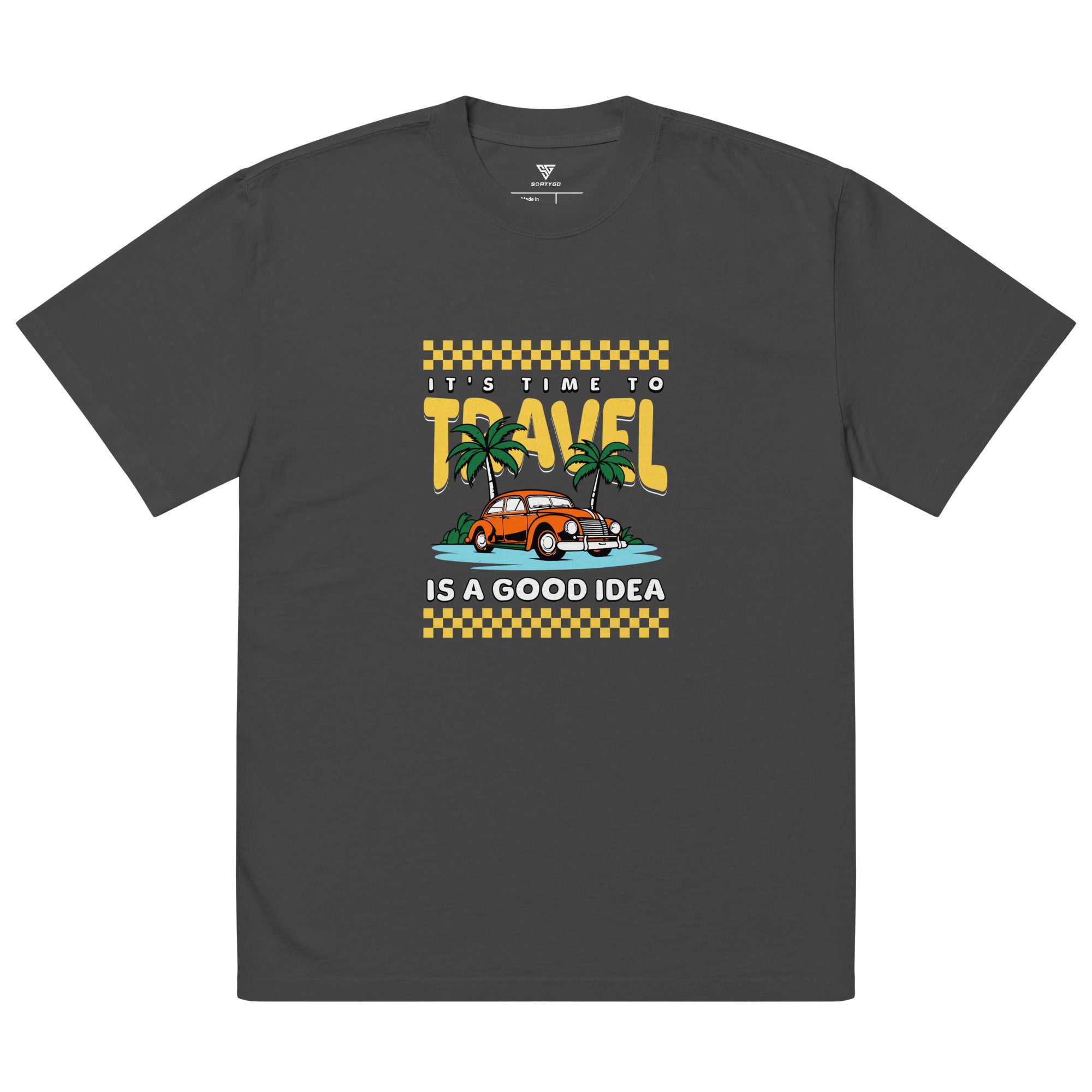 SORTYGO - Travel is Good Men Oversized T-Shirt in Faded Black