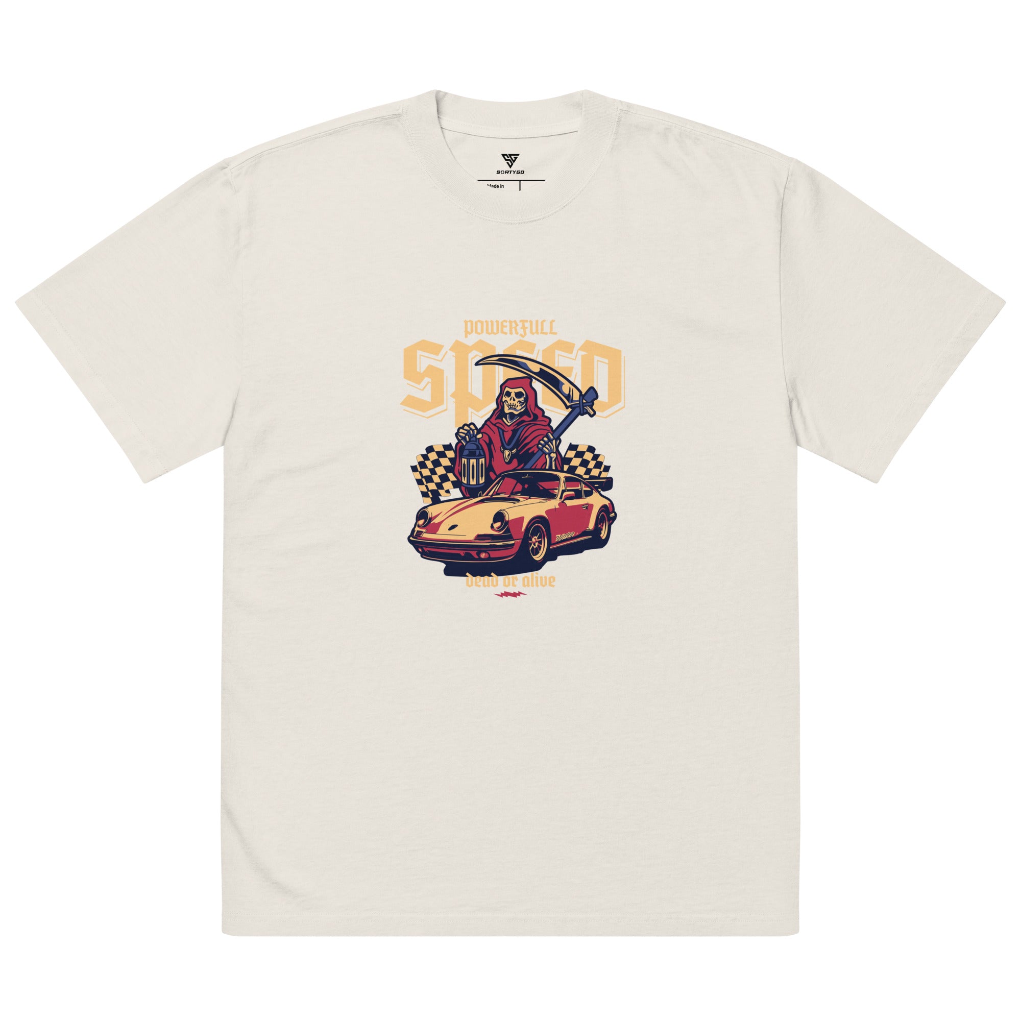 SORTYGO - Powerful Speed Men Oversized T-Shirt in Faded Bone