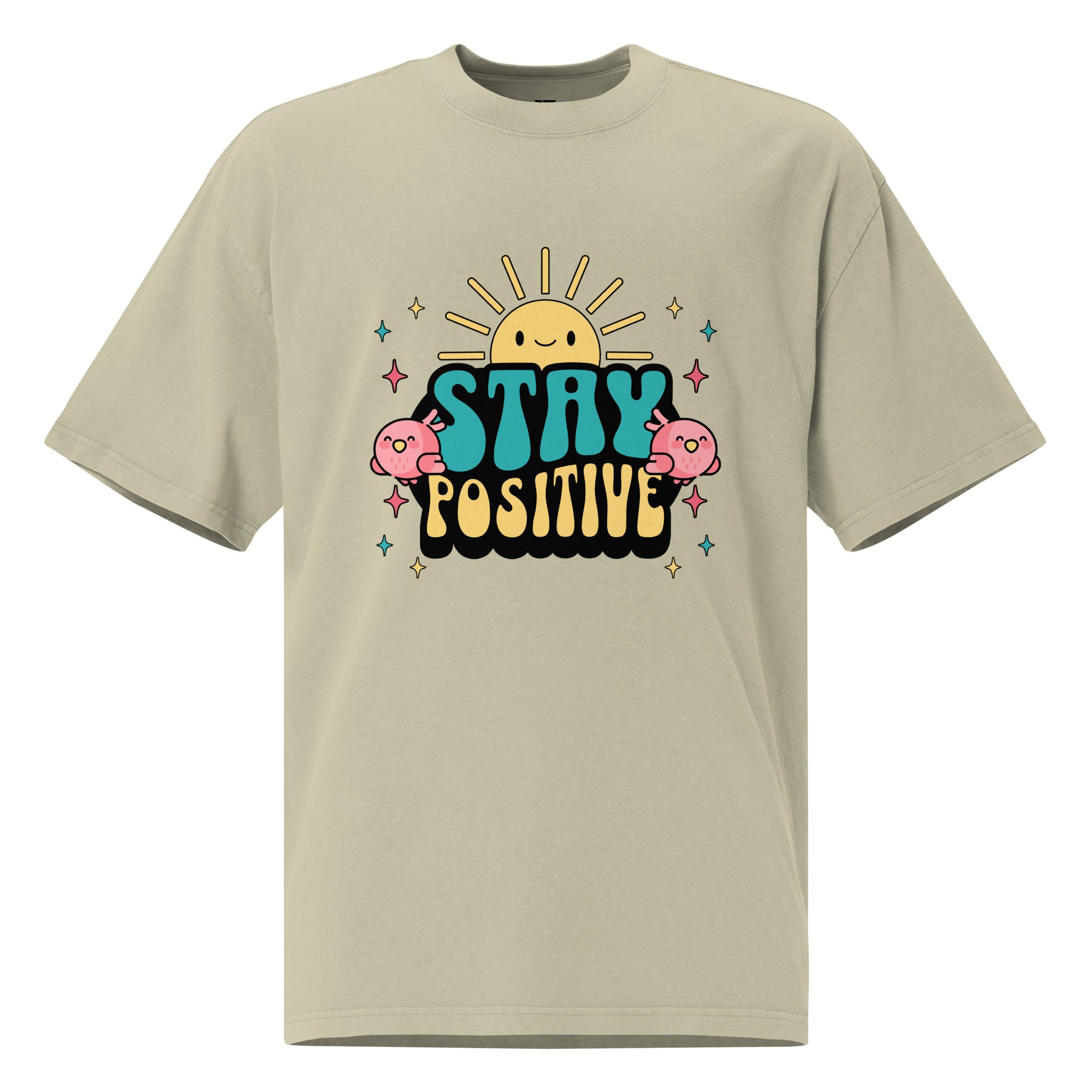 SORTYGO - Stay Positive Women Oversized T-Shirt in Faded Eucalyptus