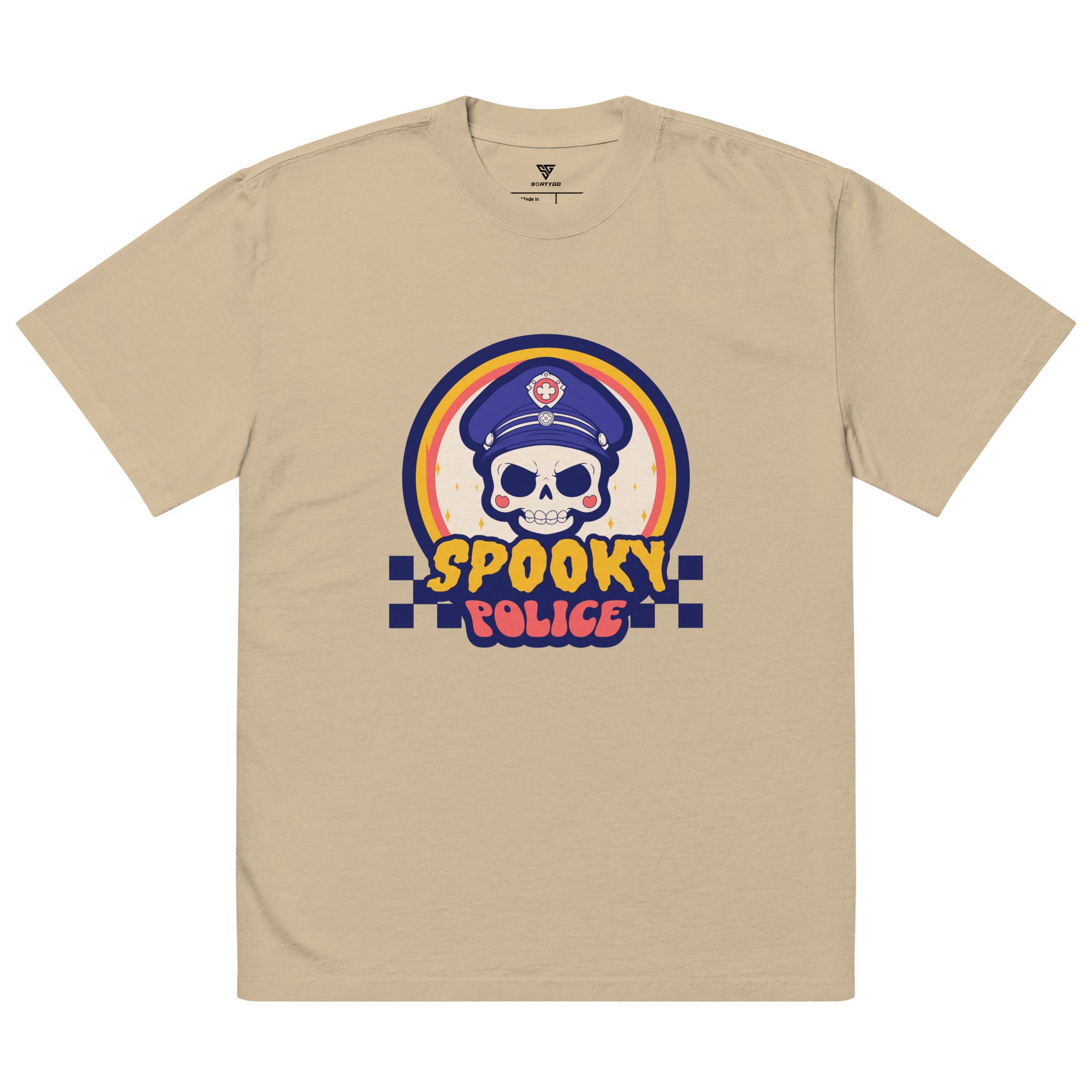 SORTYGO - Spooky Police Men Oversized T-Shirt in Faded Khaki