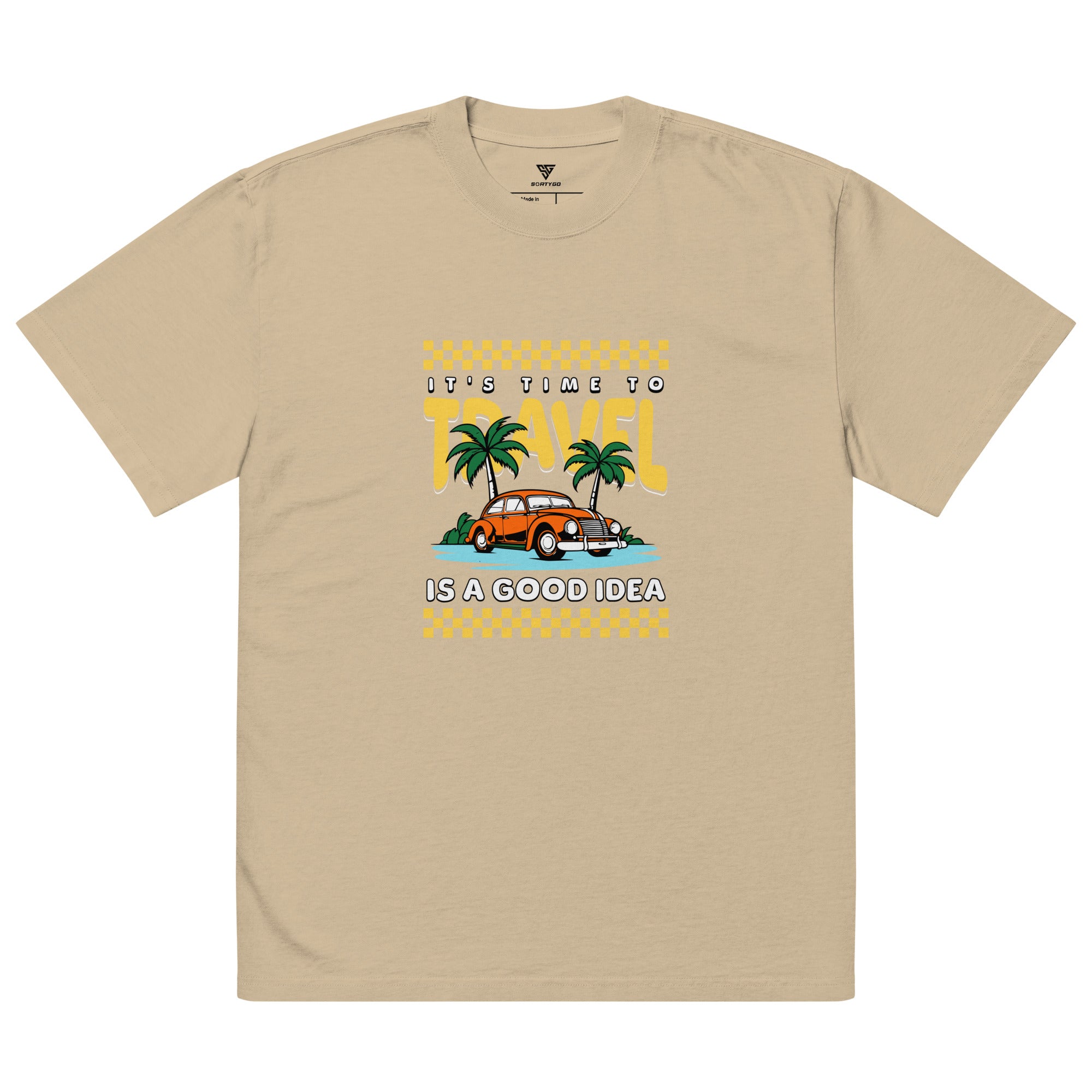 SORTYGO - Travel is Good Men Oversized T-Shirt in Faded Khaki
