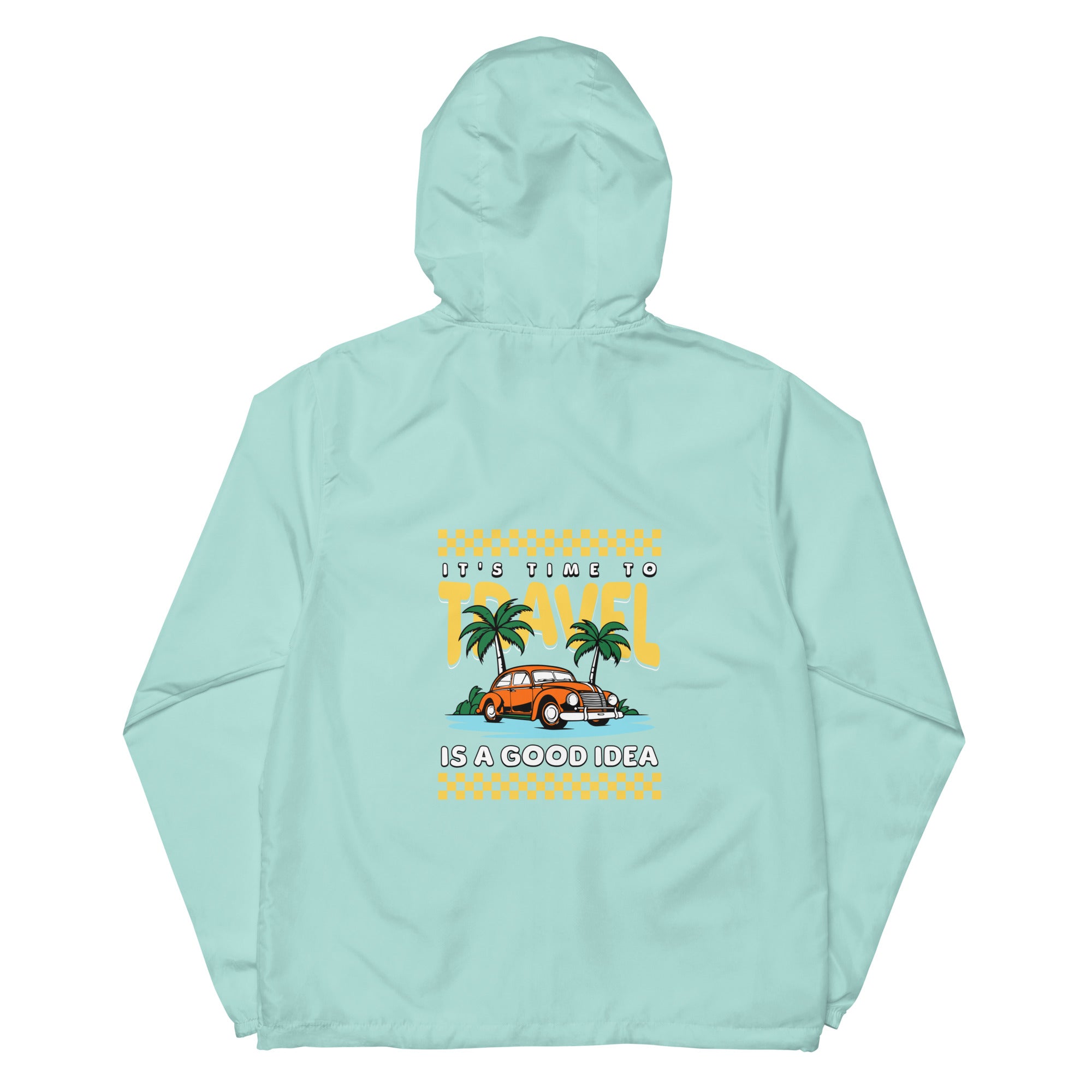 SORTYGO - Travel is Good Men Zip Up Windbreaker in Aqua White Zipper