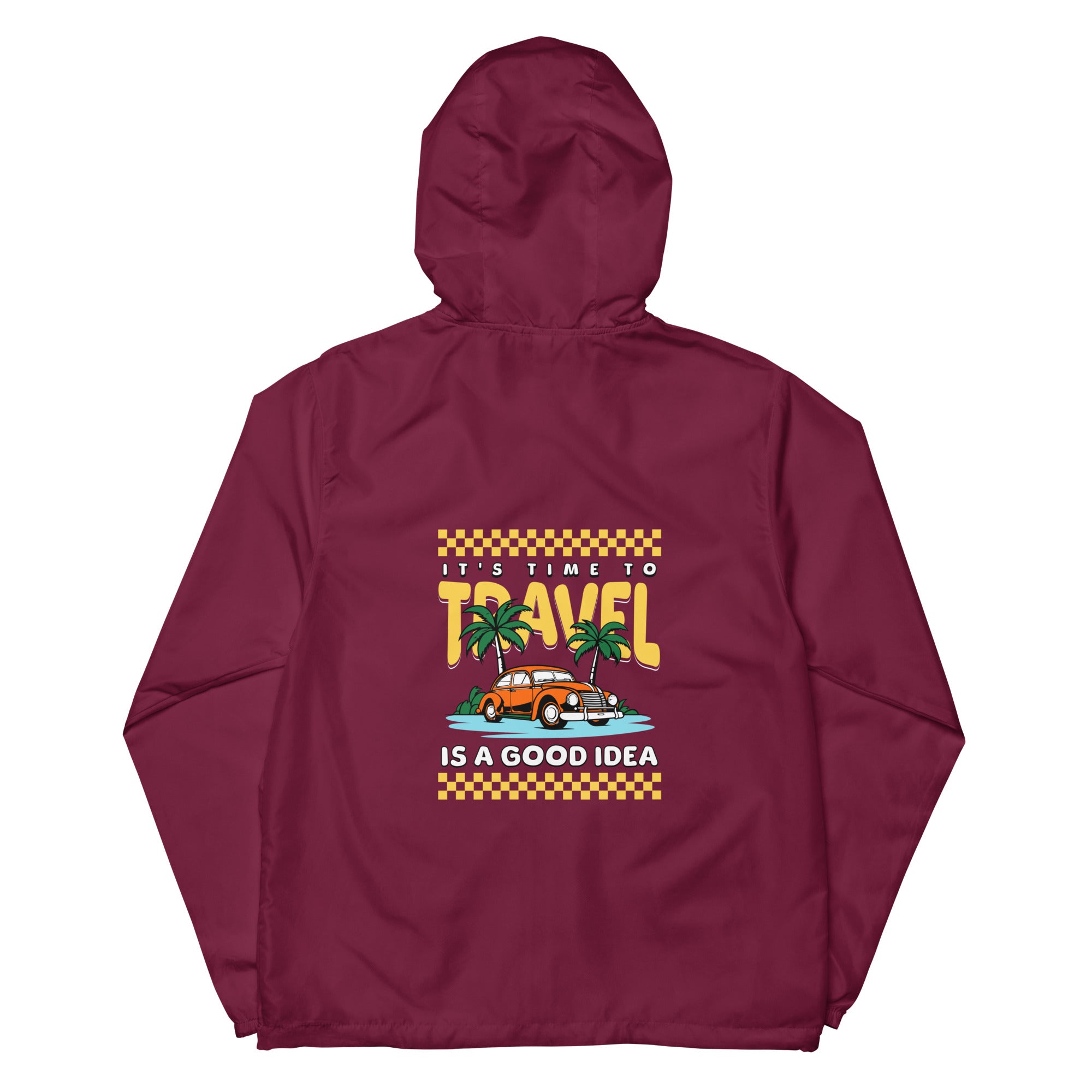 SORTYGO - Travel is Good Men Zip Up Windbreaker in Maroon