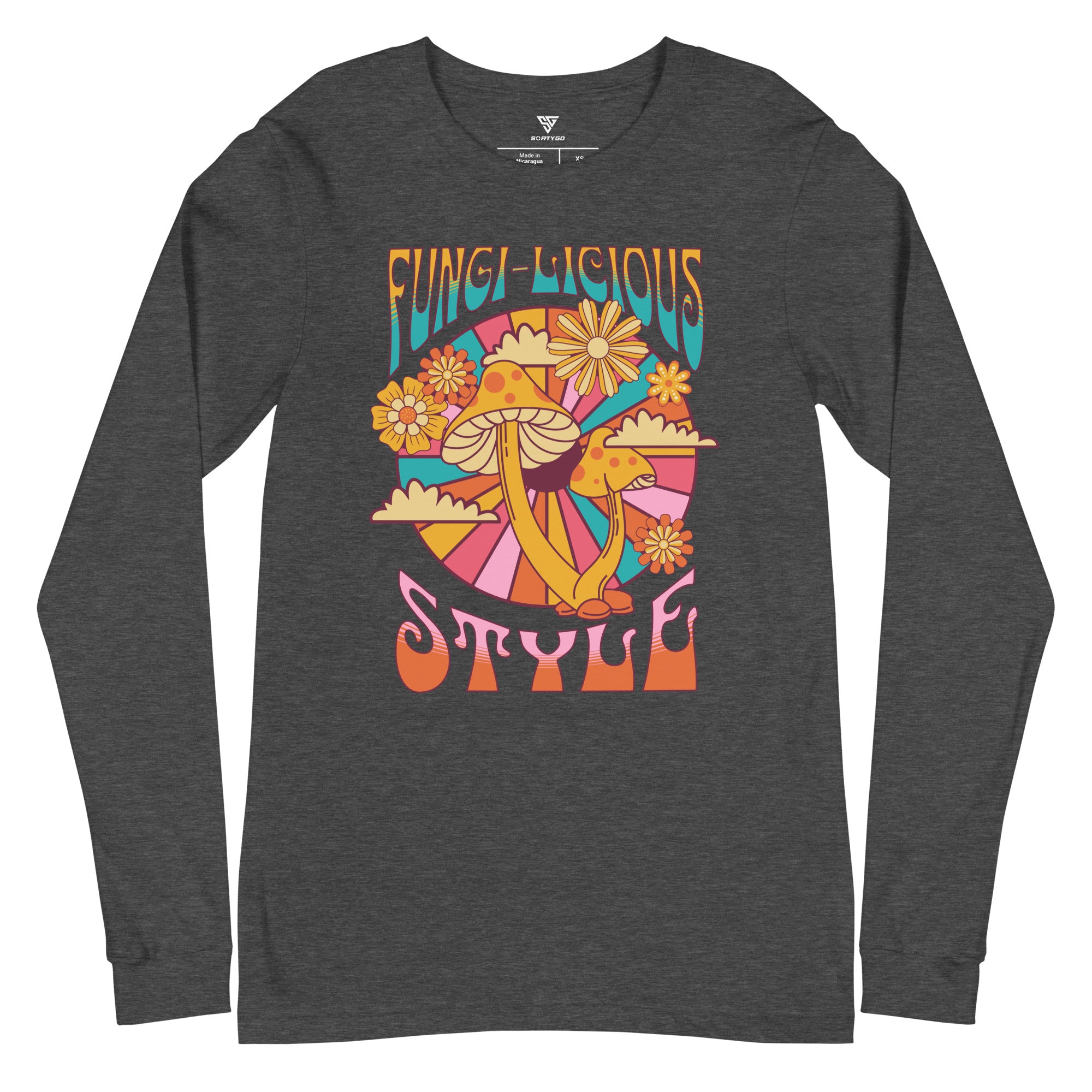 SORTYGO - Fungi-licious Style Men Long Sleeve T-Shirt in Dark Grey Heather