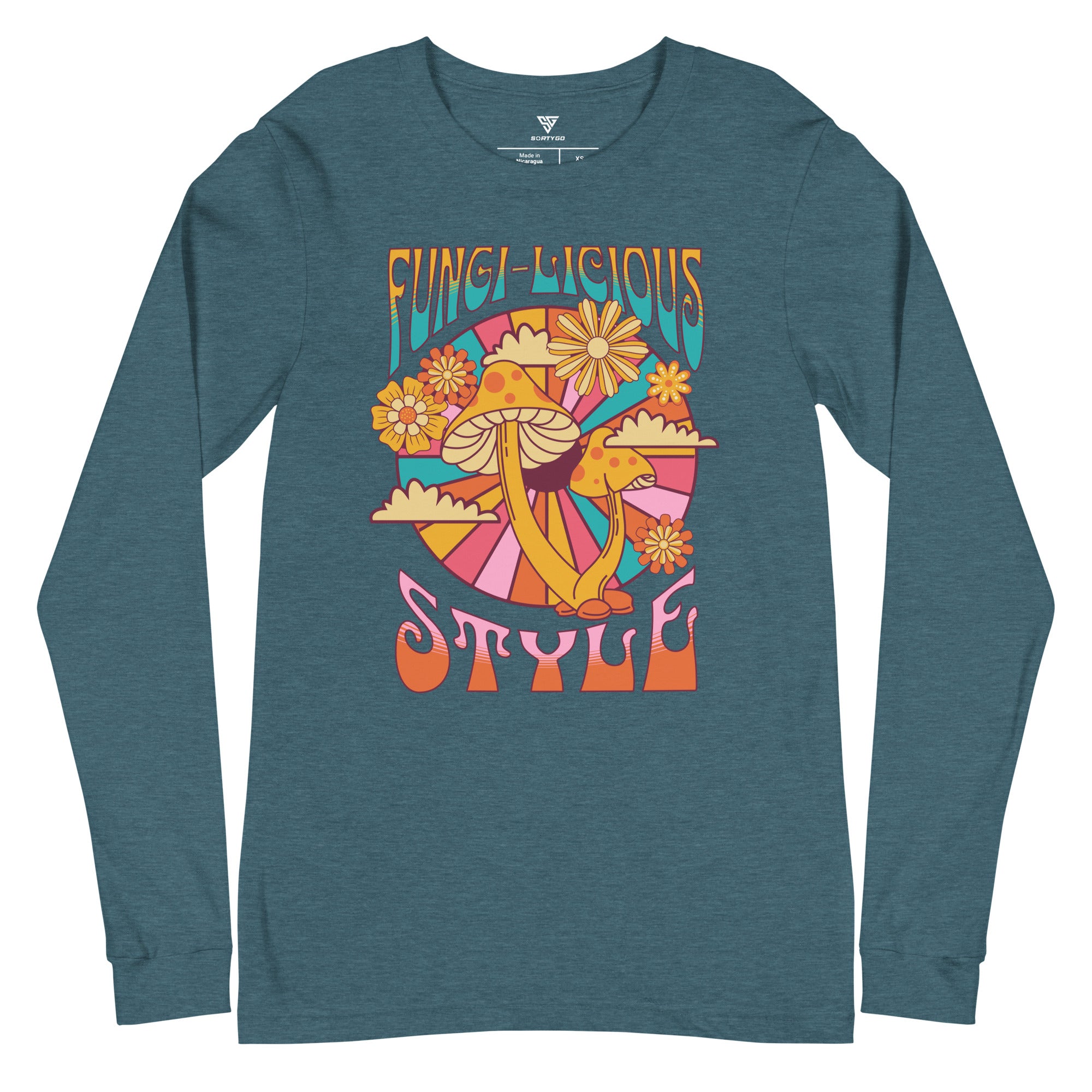 SORTYGO - Fungi-licious Style Men Long Sleeve T-Shirt in Heather Deep Teal