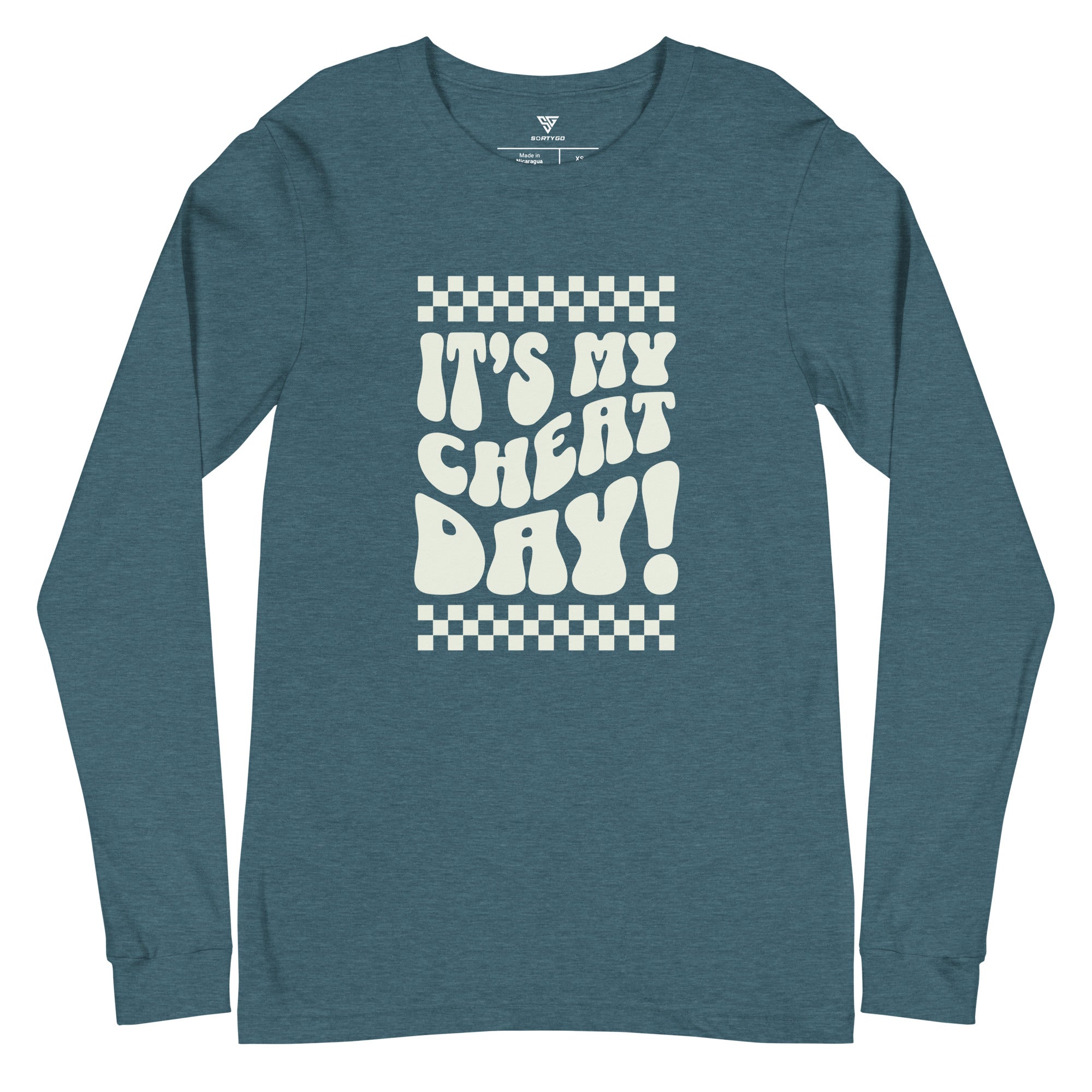 SORTYGO - It‘s my Cheat Day Men Long Sleeve T-Shirt in Heather Deep Teal