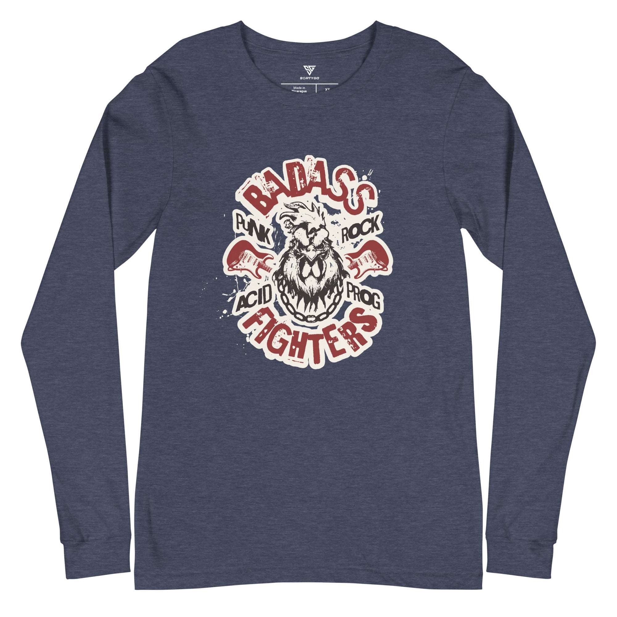 SORTYGO - Badass Fighters Men Long Sleeve T-Shirt in Heather Navy