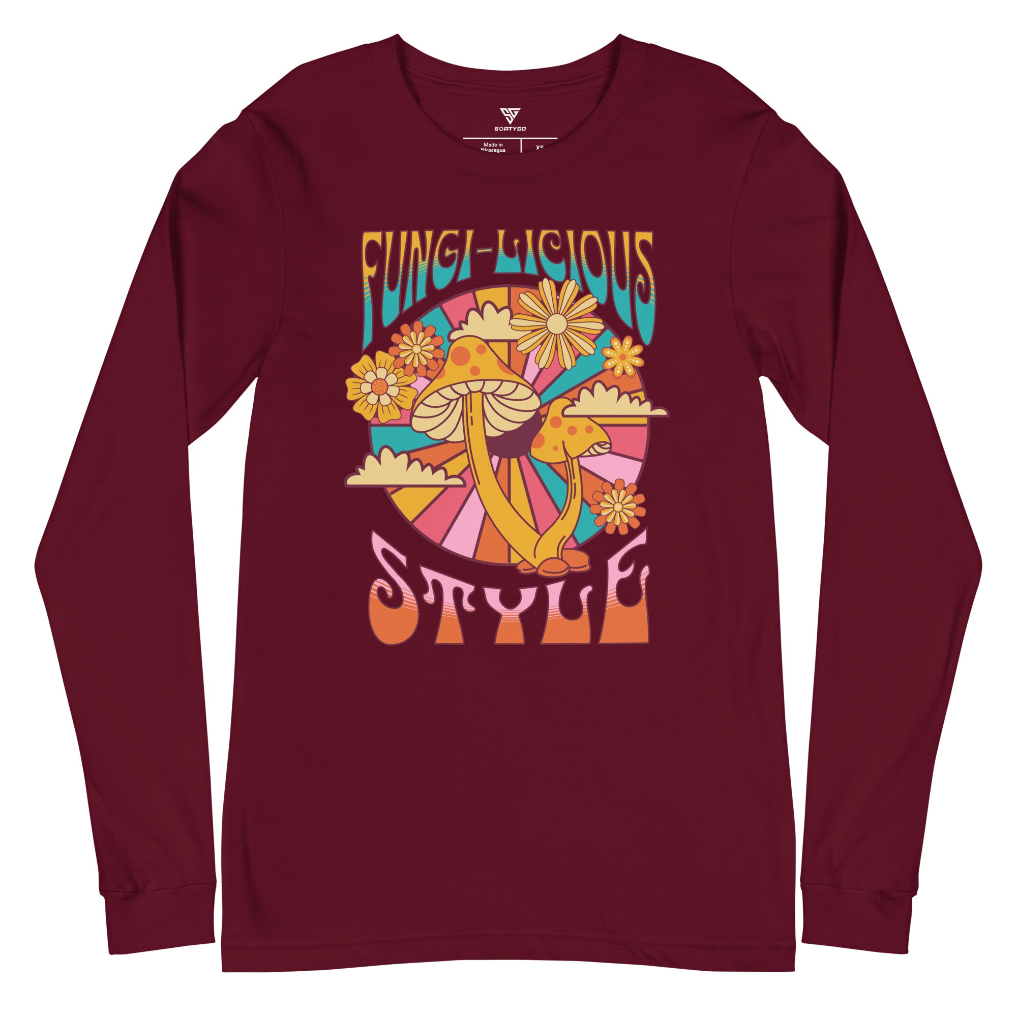 SORTYGO - Fungi-licious Style Men Long Sleeve T-Shirt in Maroon