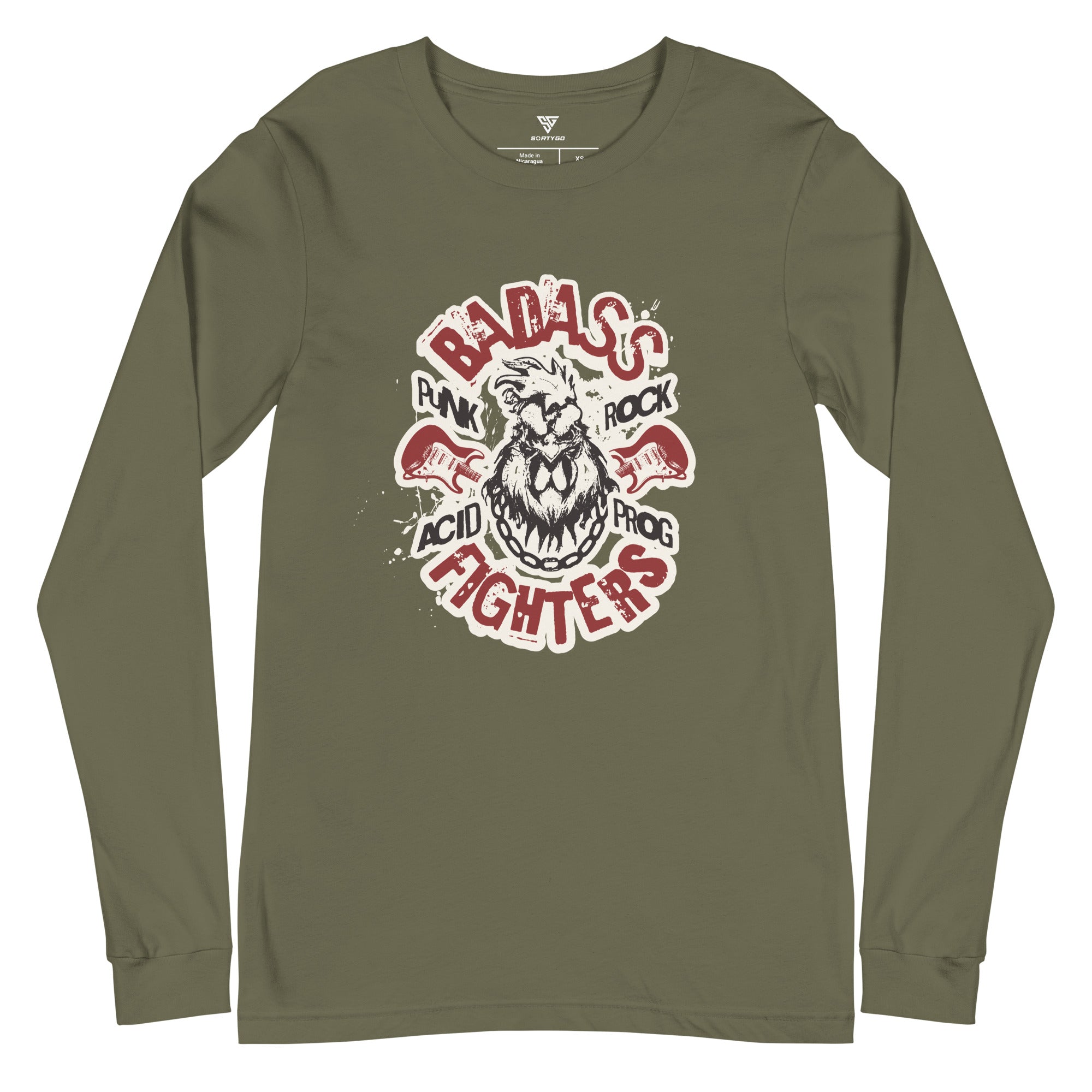 SORTYGO - Badass Fighters Men Long Sleeve T-Shirt in Military Green