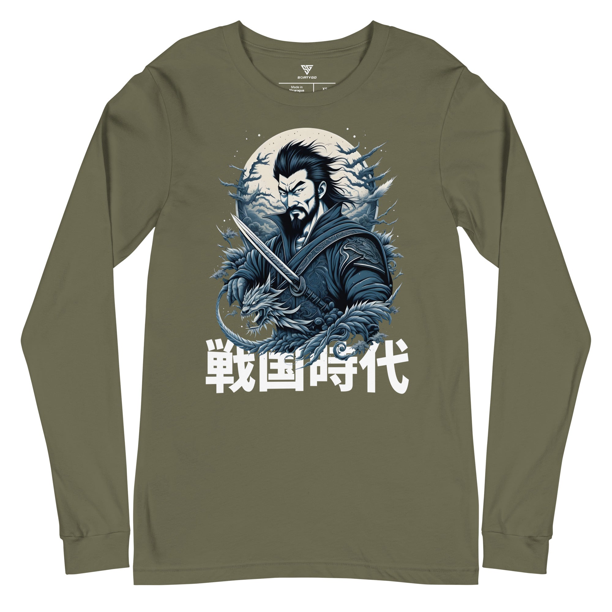 SORTYGO - Japanese Warrior Men Long Sleeve T-Shirt in Military Green