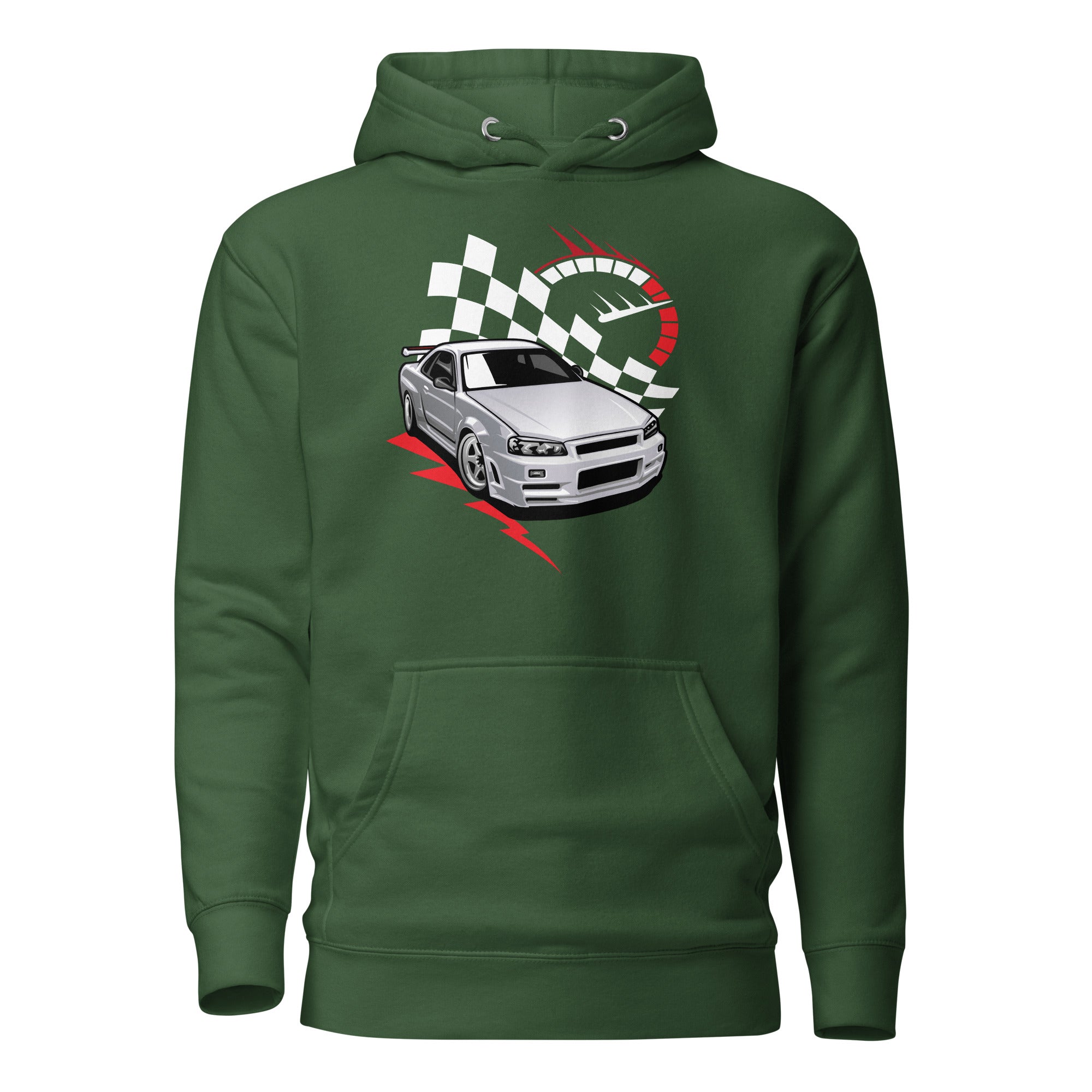 SORTYGO - Turbocharged Men Premium Pullover Hoodie in Forest Green