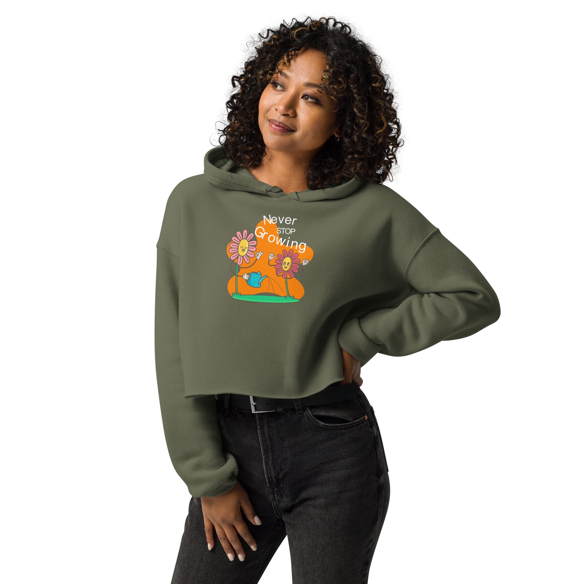 SORTYGO - Never Stop Growing Cropped Hoodie in Military Green