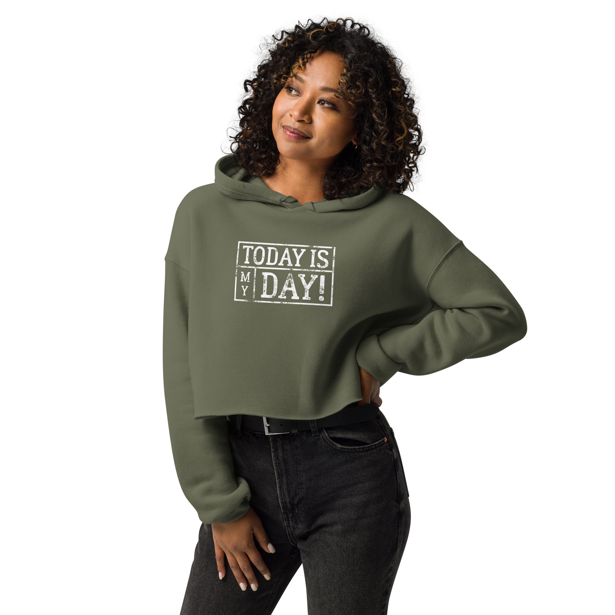 SORTYGO - Today is My Day Cropped Hoodie in Military Green
