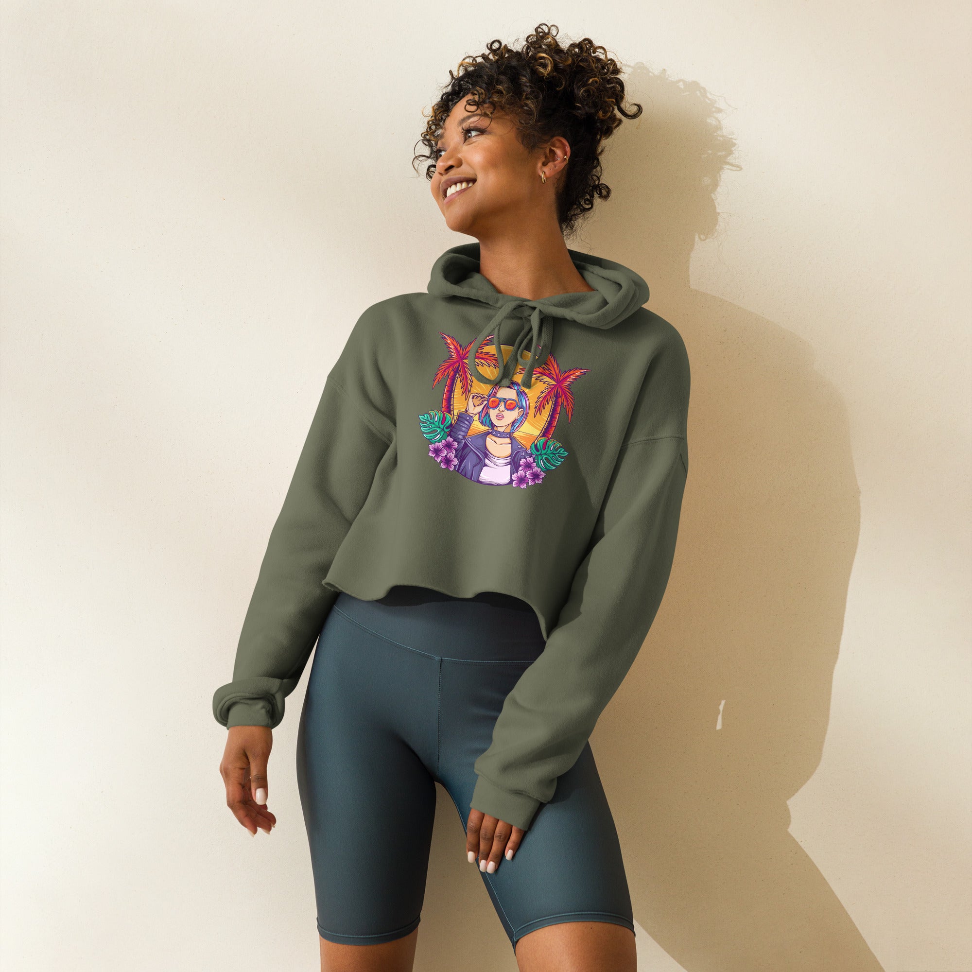 SORTYGO - Rocker Girl Cropped Hoodie in Military Green