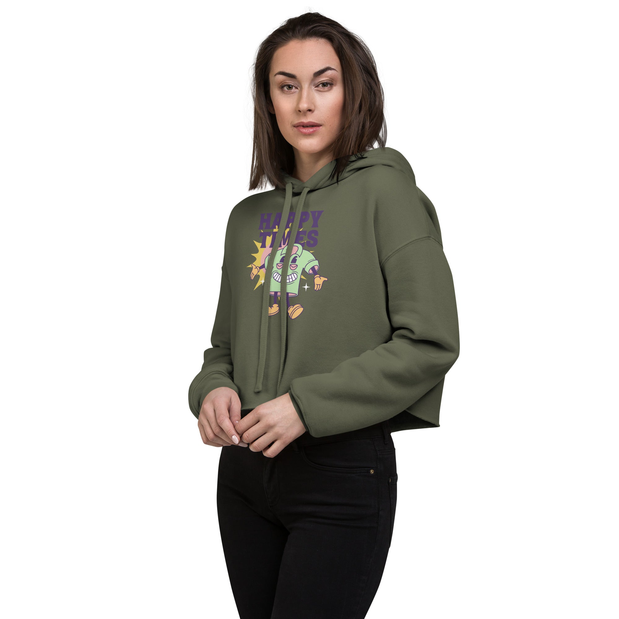 SORTYGO - Happy Times Cropped Hoodie in Military Green