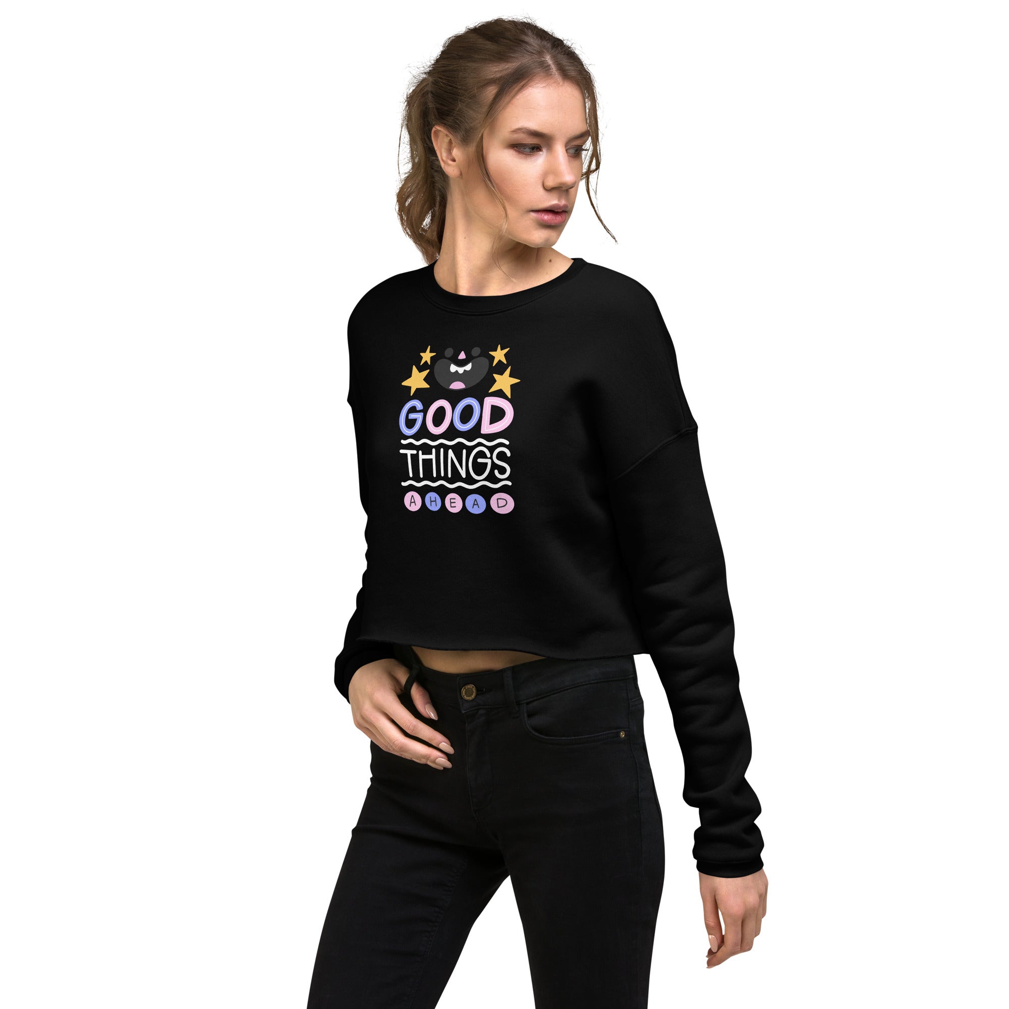 SORTYGO - Good Things Cropped Sweatshirt in Black